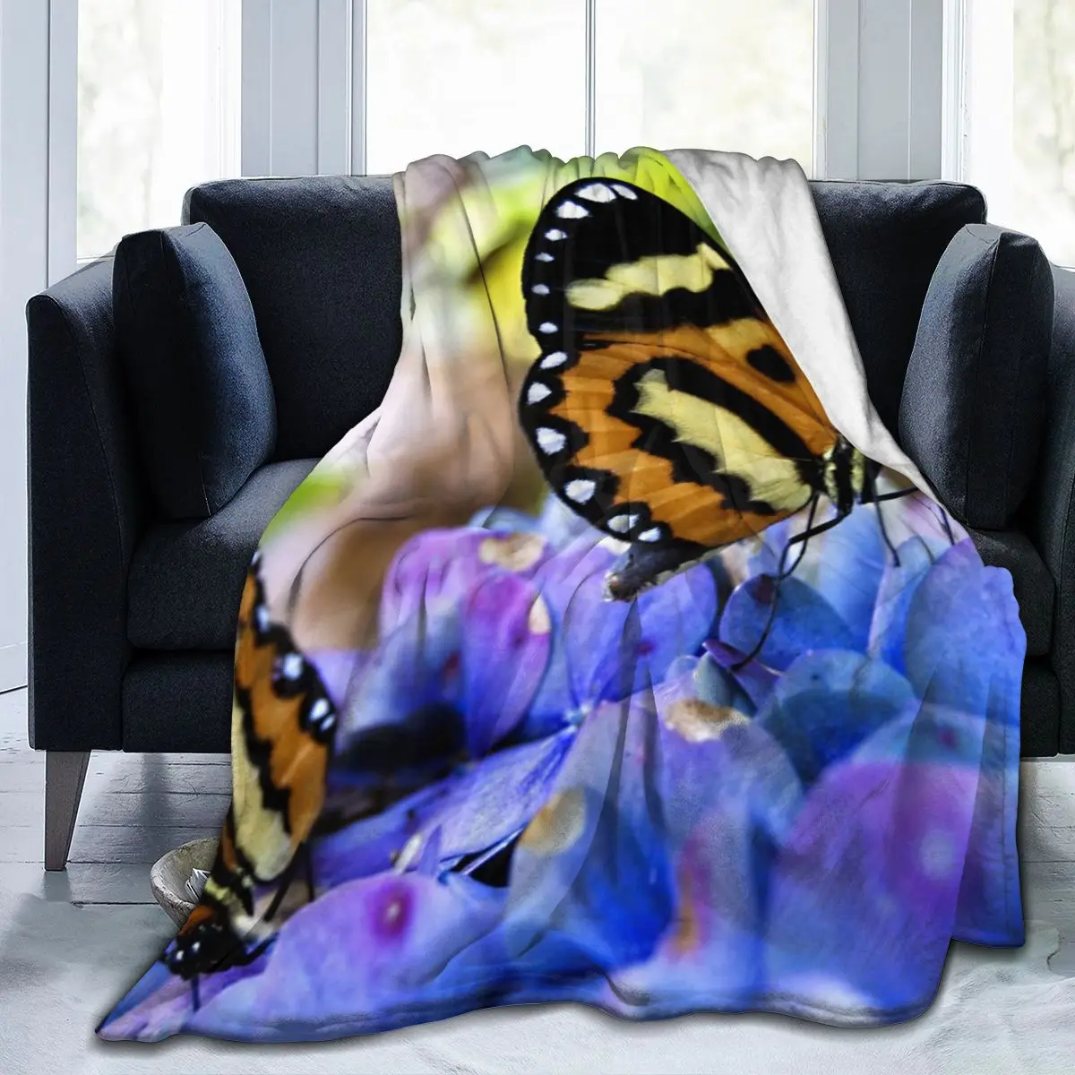 

animal 3D printing printed blanket bedspread blanket retro bedding square picnic wool soft blanket Butterfly