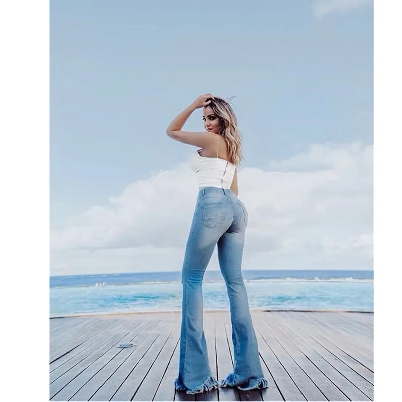 Джинсы Mujer 2019 джинсы с высокой талией женские джинсовые рваные колокольчиками