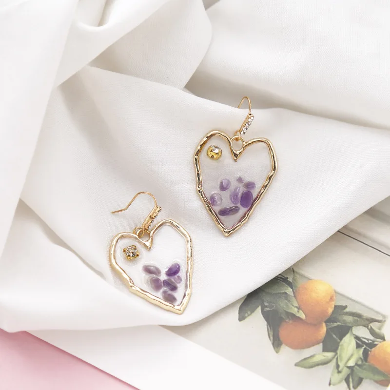 

S925 Silver Ear Hooks Oil Painting Gentle Earrings French Sweet Fairy Purple Retro Love Transparent Ins Earrings