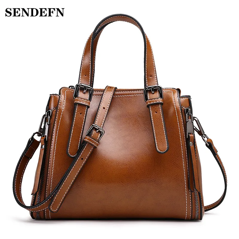 Сумка-тоут женская из натуральной кожи модный саквояж на плечо воловьей