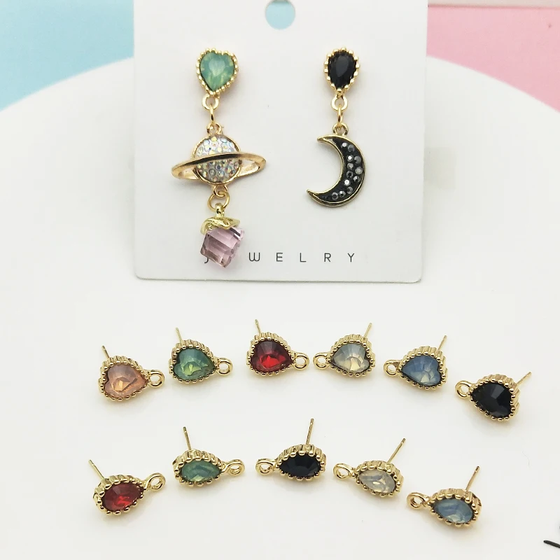 

10pcs Crystal Heart Drop Water Ear Stud Findings Gem Charms Making Earrings Stud With Hole Ear Drop Women Jewelry Diy Accessory