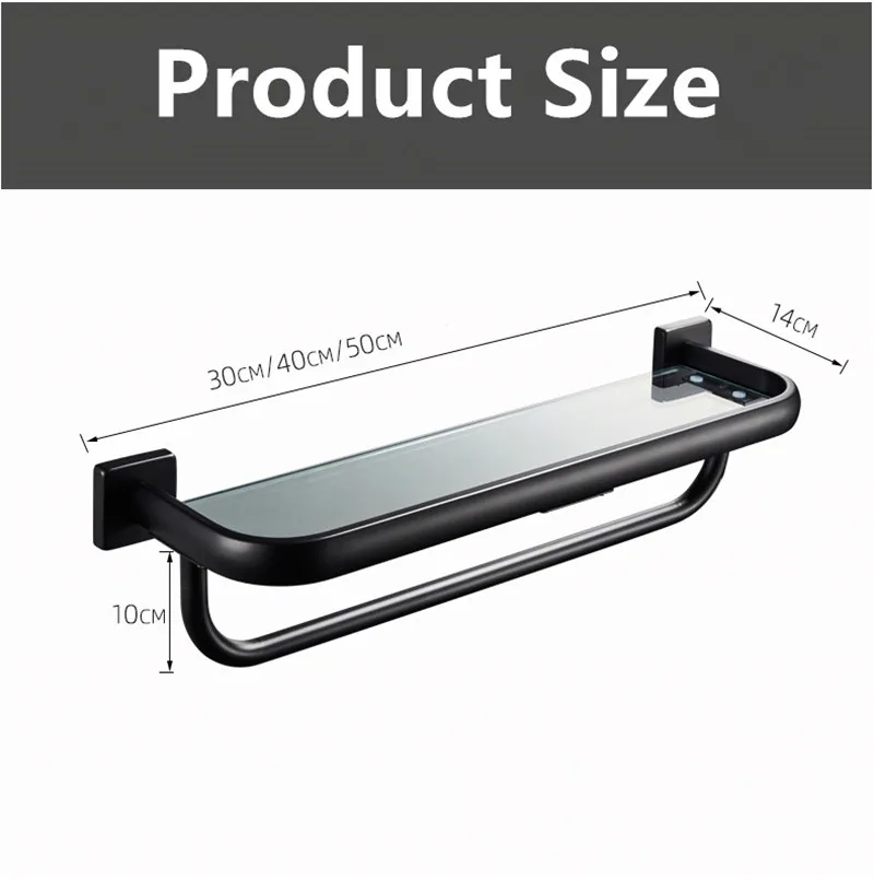 

30-50cm Bathroom Shelf 304 Stainless Steel Bath Shower Rack Glass Shower Shelf With Towel Bar Bolt Inserting Type Bath Hardware