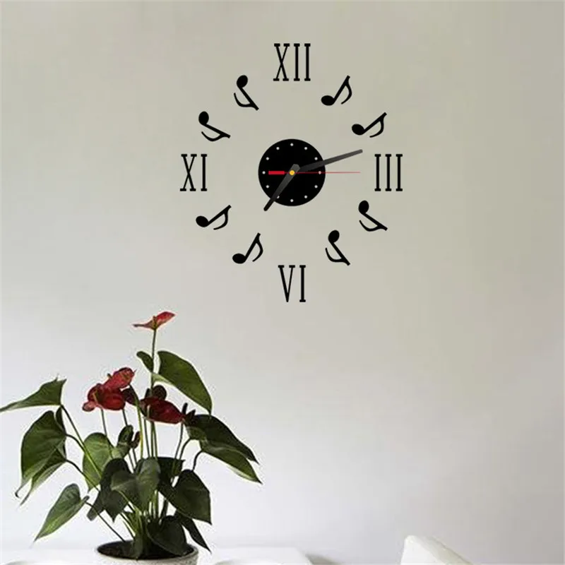Модные настенные часы с музыкальными нотами рамкой зеркальными поверхностями