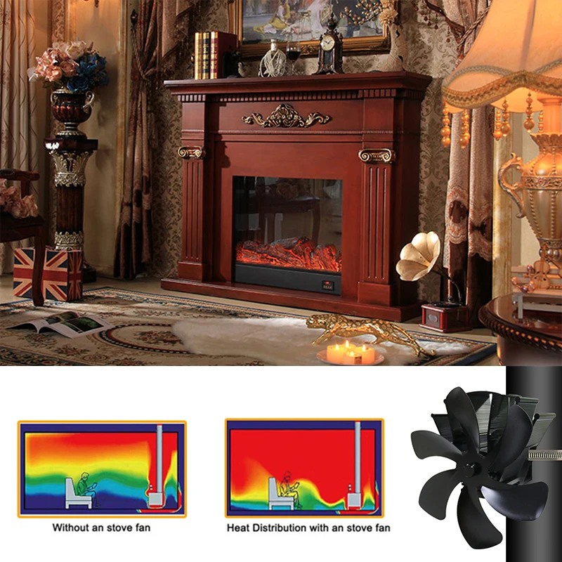 

Home Fireplace Fan Efficient Heat Distribution 6 Blade Fireplace Fan Heat Powered Stove Fan Log Wood Burner Ecofan Quiet