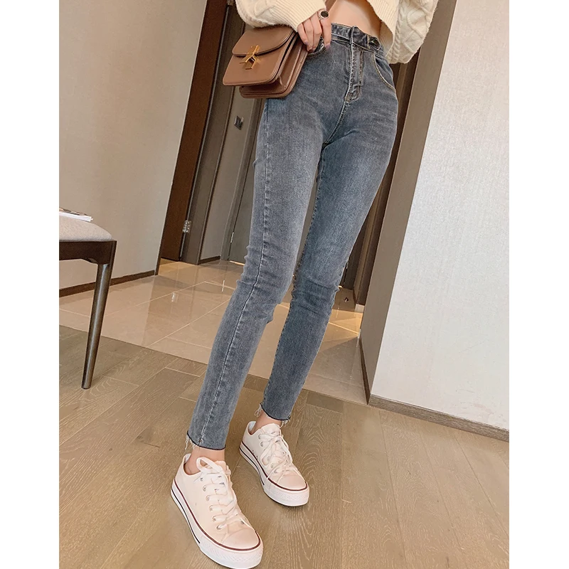 Mishow 2019 Winter Causal Thick Deep Color Jeans Women Cotton High Waist Slim Fit Zipper Long Pant MX19D2374 |