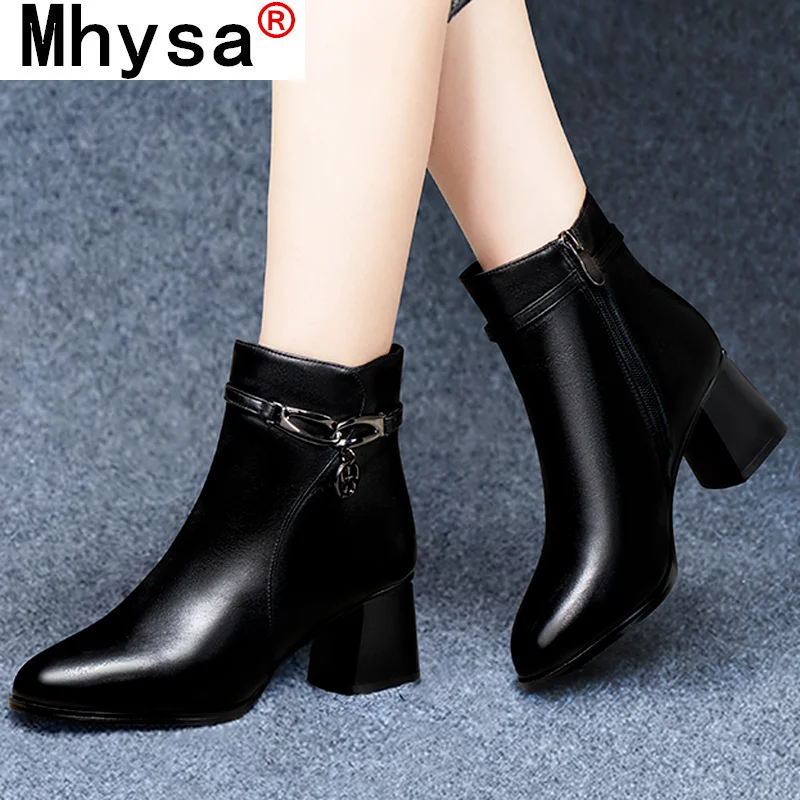 

2021 зимняя обувь, теплые новые женские ботильоны, черные классические ботинки на высоком каблуке, ботинки с металлическим ремешком и молнией...