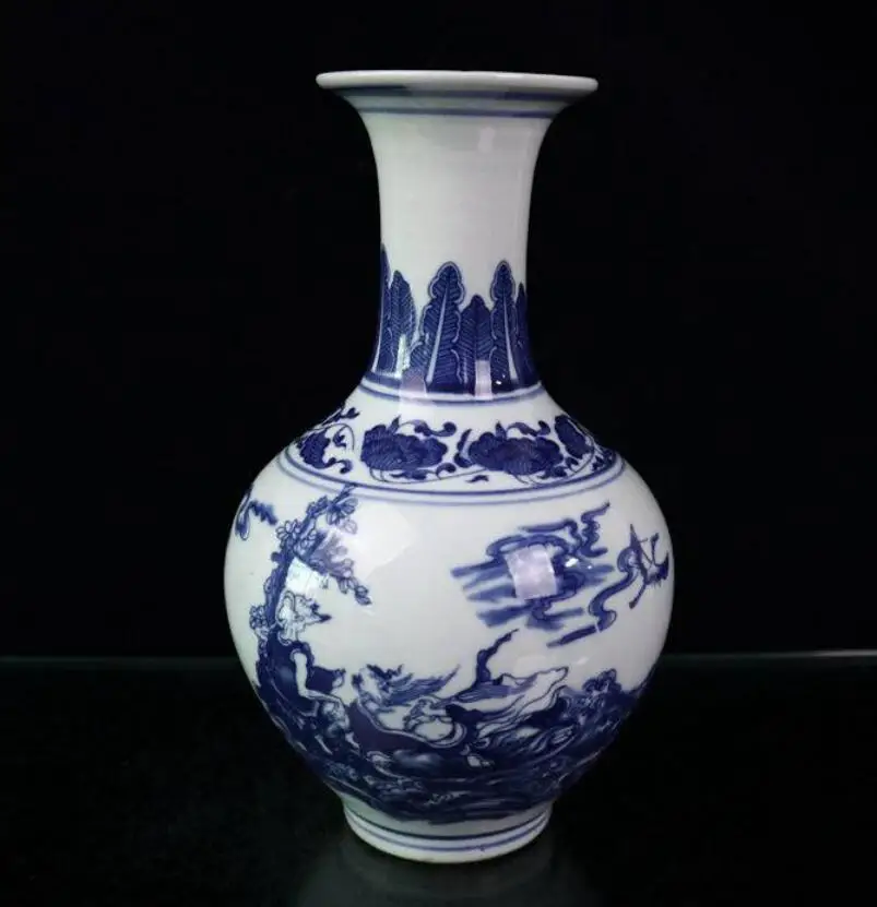 

China ceramic Blue and white eight immortals vase crafts statue