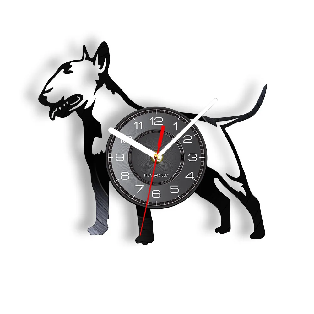 

Bull Terrier Vinyl Record Wall Clock Puppy Dog Pet Home Decor English Bully Dog Vinyl Album Re-purposed Record Clock Wall Watch