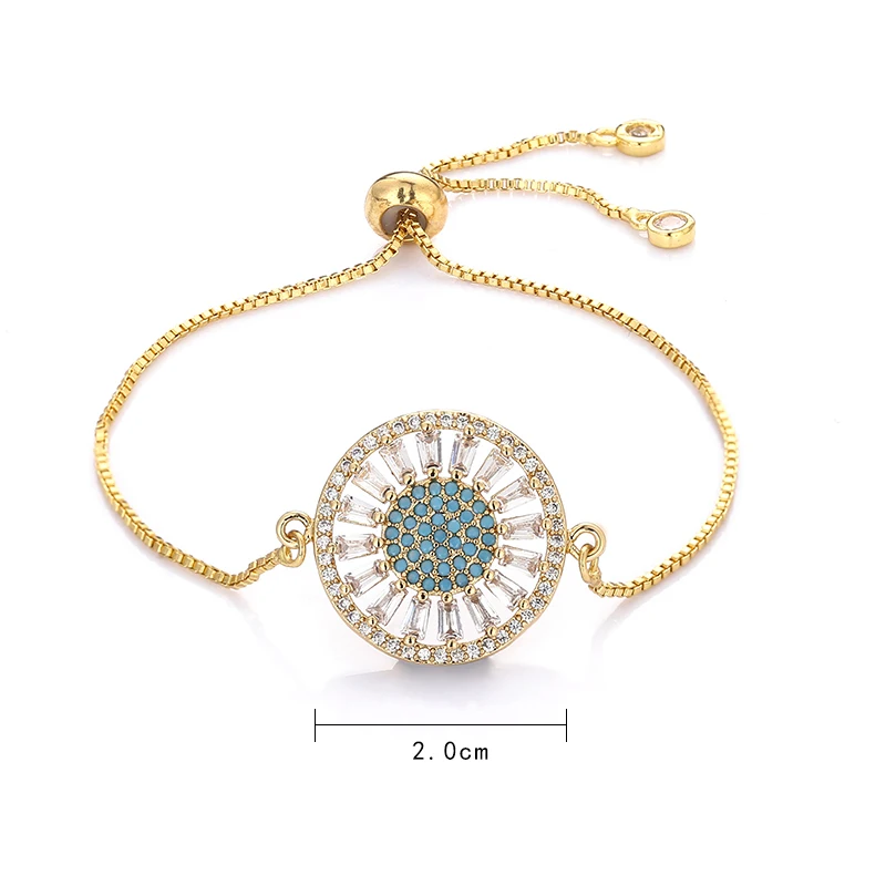 

women's rainbow round gold cz bracelets jewelry sunflowers colorful zircon bracelet bangle adjustable chain bracelet for women