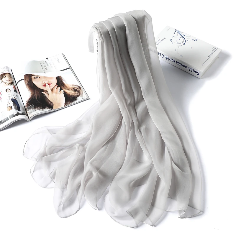 

2020 spring summer women silk scarf fashion solid long size beach stoles female foulard shawls neck wrap pure hijabs scarves