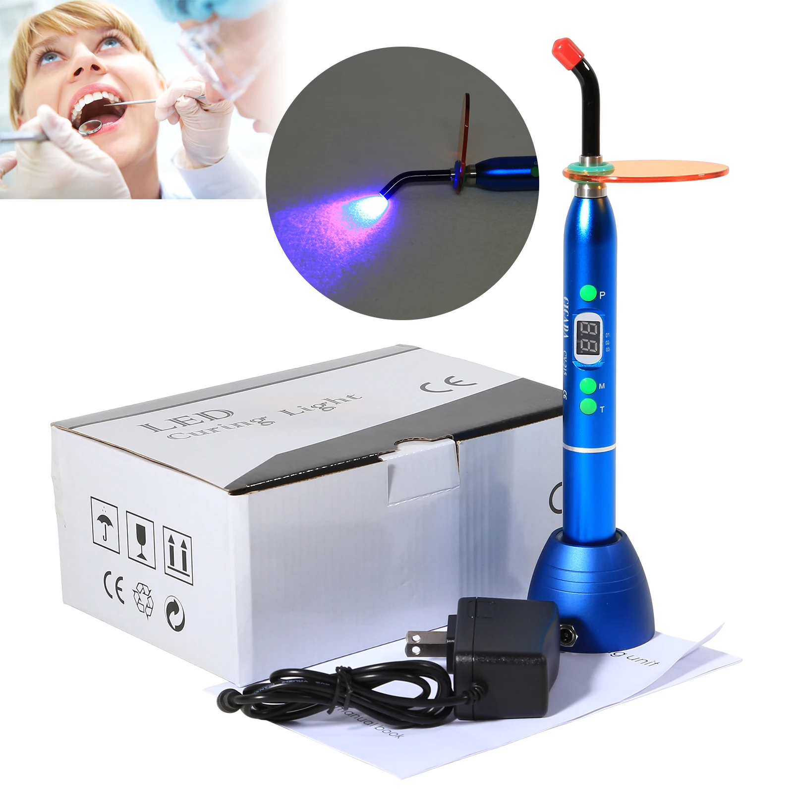 Стоматологические материалы: световой куринг LED беспроводная лампа композитный материал, не требующий проводов, перезаряжаемый, наконечник D2 синего цвета.