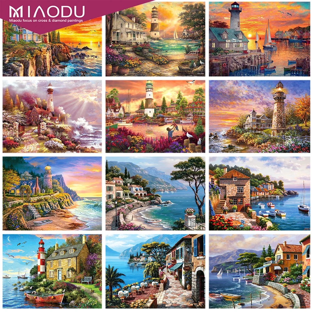 

Miaodu Full Square/Round Drill 5D DIY Diamond Painting Seaside Lighthouse Diamond Embroidery Cross Stitch 5D Home Decor