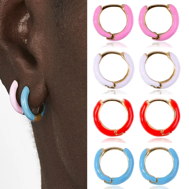 

1Pair/2pcs Simple Dripping Oil Small Hoop Earrings Women Girl Multicolor Round Circle Copper Earring 2021 Anti-allergy Brinco