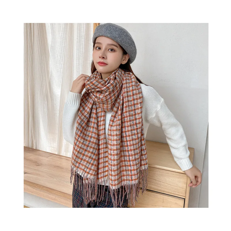 

20 new style bib female retro British small plaid autumn and winter warmth imitation cashmere thick long shawl fashion scarf C29