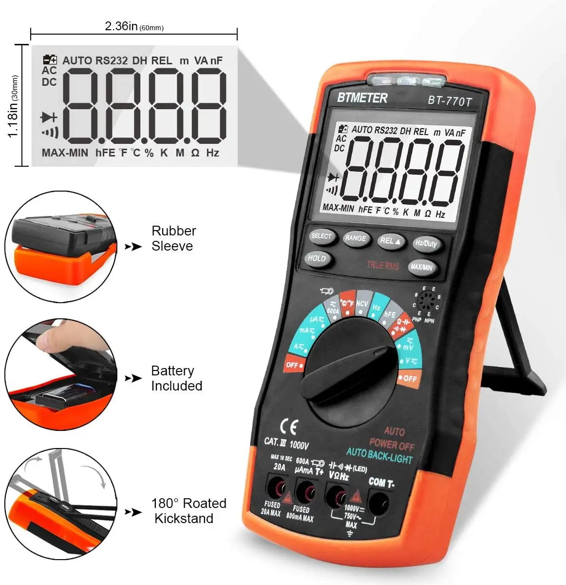 True RMS Digital Multimeter Tester 6000 Counts Measure Voltage Current Amp Resistance Diodes Continuity Duty-Cycle Capacitance