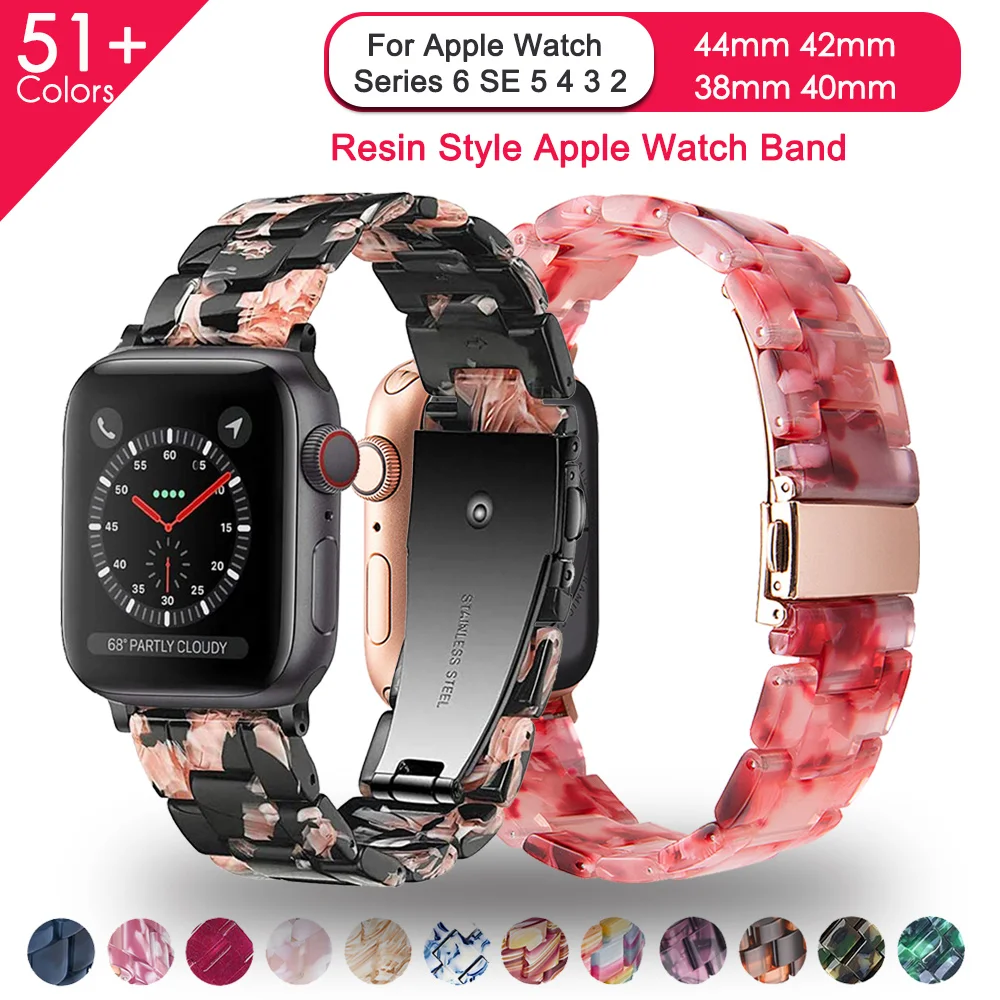 

Resin Watchband for apple watch 6 5 band 44mm iwatch 42mm Series 4 3 2 1 strap Wrist Accessories loop 40mm bracelet Replacement