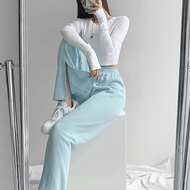 

Sexy High Waist Loose Sweatpants Trousers With Pocket 2021New Summer Black Blue Baggy Joggers Women Sweat Pants