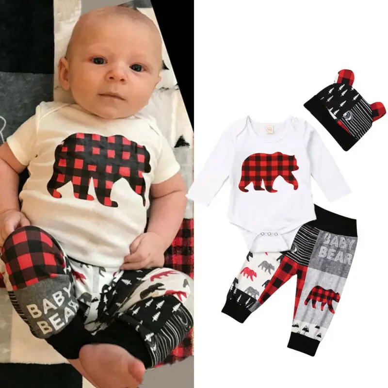 

0-24 Months 3PCS Newborn Baby Boys Girls Clothes Bear Clothes Set Romper Pants Hat Outfits Autumn Winter Clothes