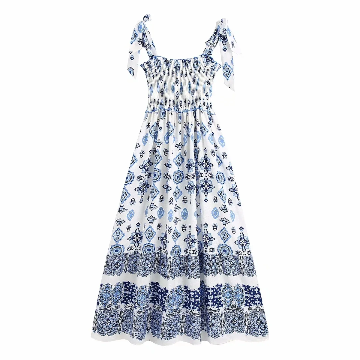 

MTSEYESA Summer New Midi Dress Women Fashion Vintage Embroidery Straps Backless Boho Casual Long Dresses Party