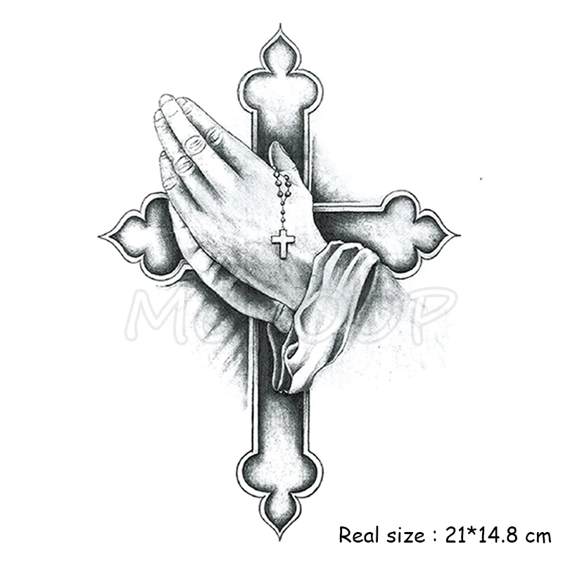 

Temporary Tattoo Stickers Hands Together Peace Cross Fake Tatto Waterproof Tatoo Back Leg Arm Belly Big Size for Women Men Girl