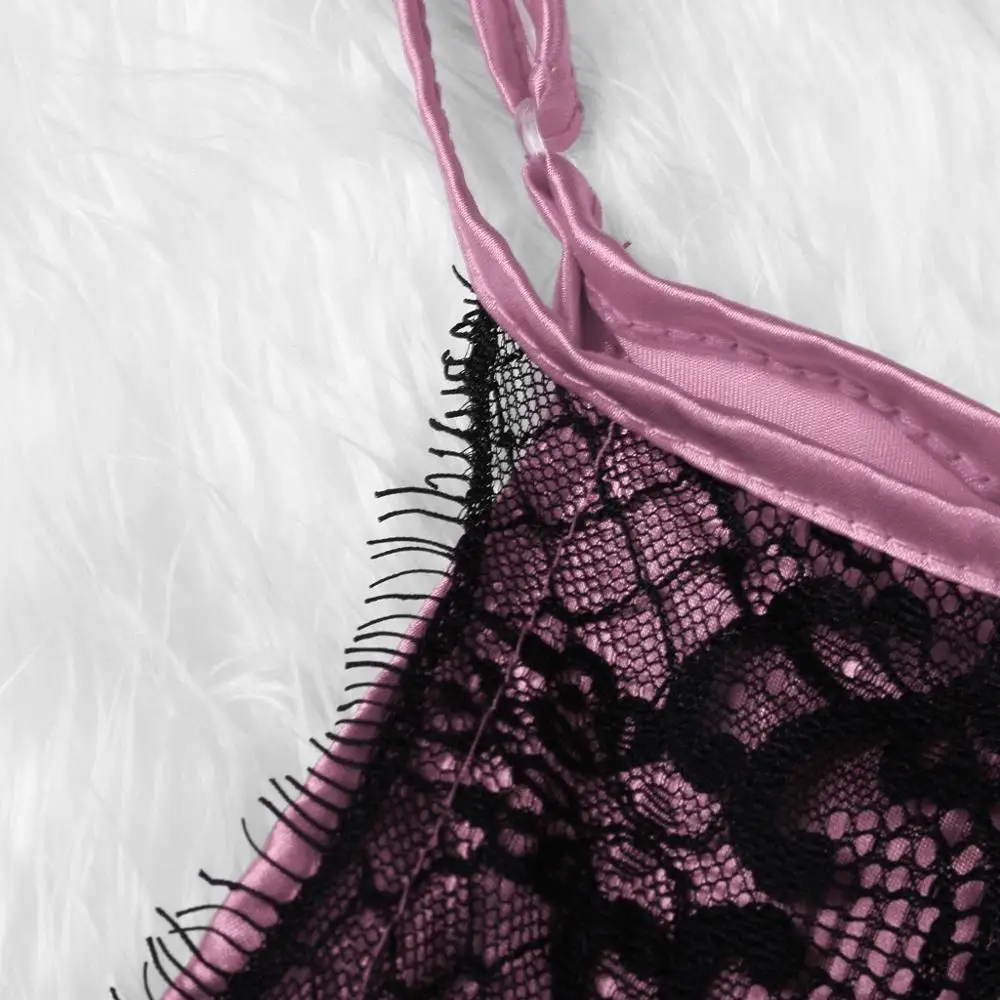 Женская пижама Сексуальный Атласный пижамный комплект черный кружевной v