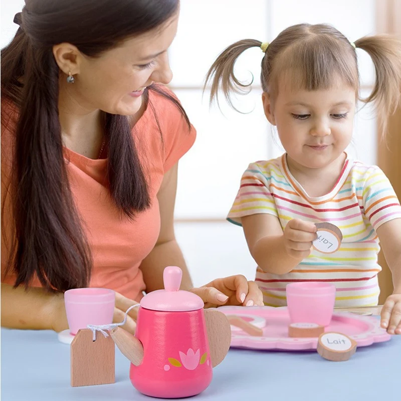 

Деревянная игрушка-Имитация для детей, чайный набор для послеобеденного чая, деревянный чайвечерние набор для ролевых игр, кухонные инстру...