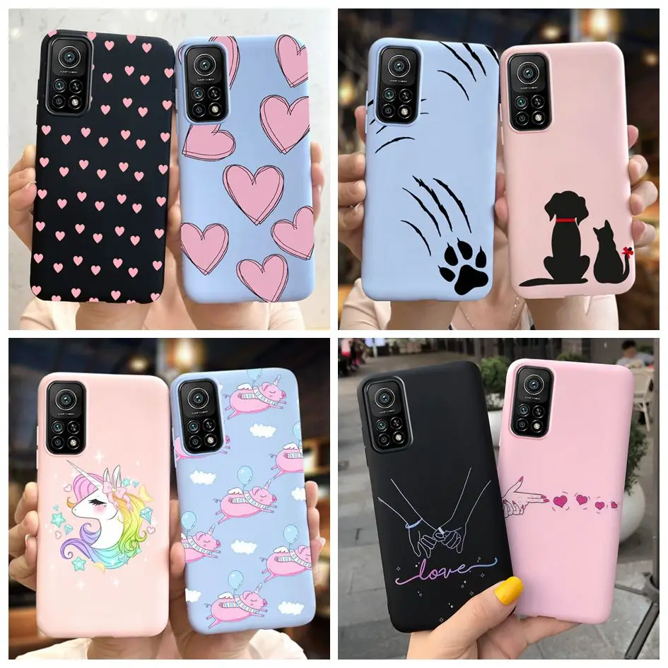 Чехол-накладка для Xiaomi Mi 10 T Pro, ТПУ, матовый, мягкий, с сердечками