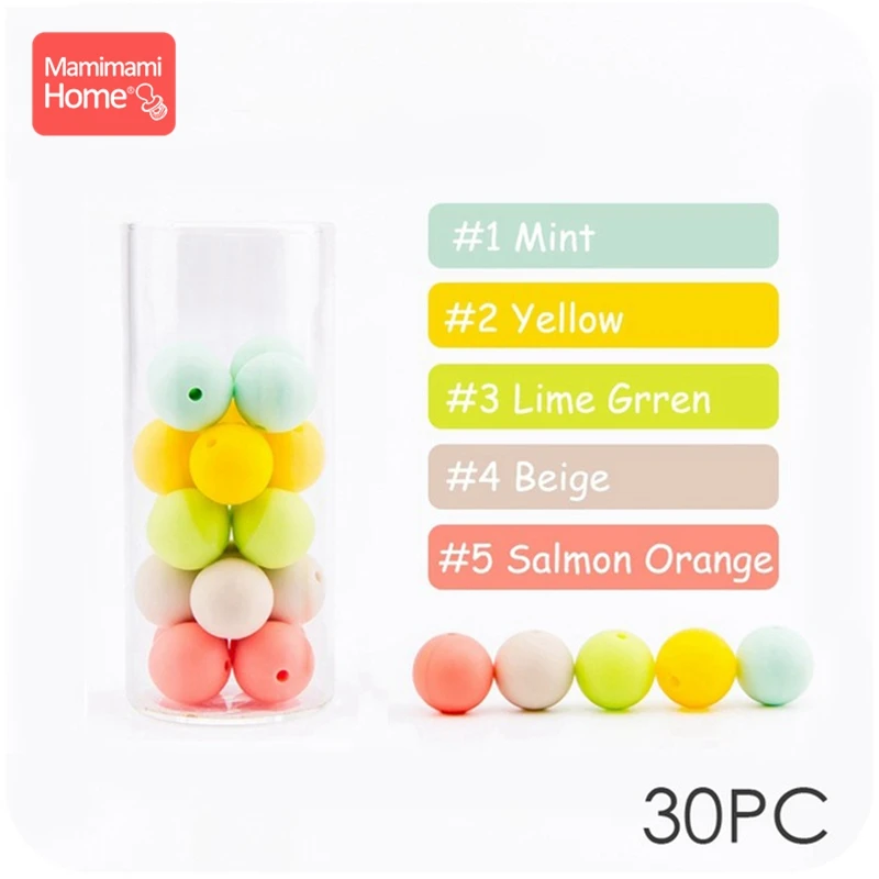 Mint-Orange Series Mamihome 30 шт., силиконовые бусины, детский Прорезыватель для зубов, сделай сам, ожерелье для кормления, держатель на цепочке для соски, пищевой силикон, детские товары - Цвет: Mint-Orange Series
