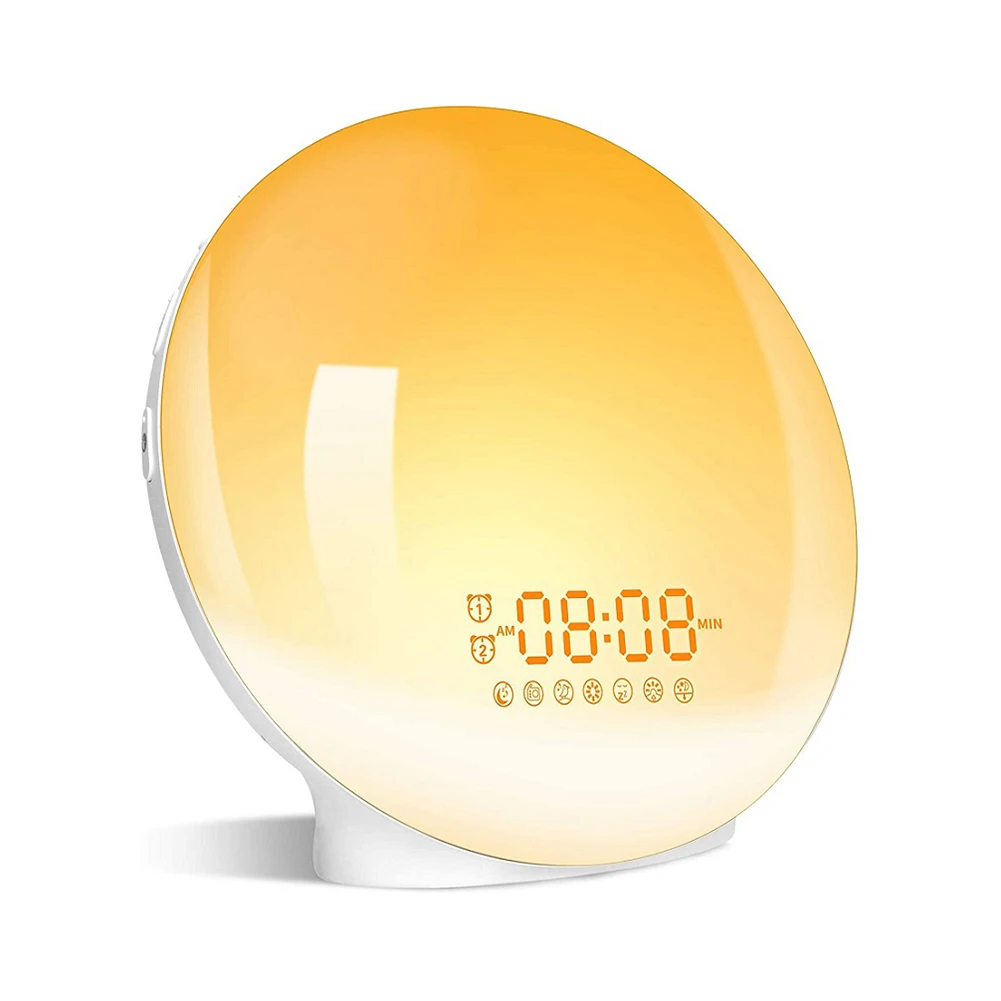 

Smart Wake Up Light Workday Alarm Clock with 7 Colors Sunrise Sunset Lamp Room Decor Bedside Night Light Fm Radio Table Lamp