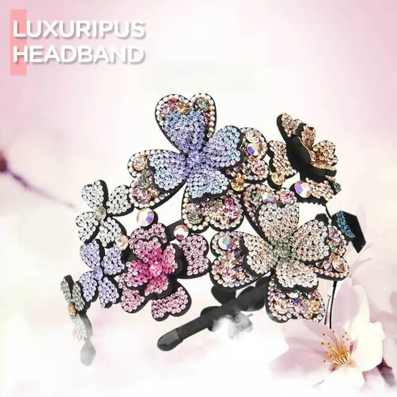 Повязка на голову с кристаллами и цветами модный головной убор из бисера