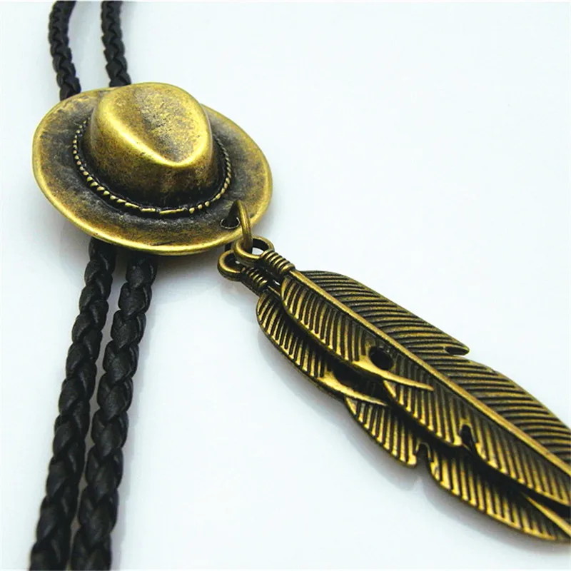 Новинка галстук Bolo в стиле ретро цепь ковбойская шляпа двойное перо воротник