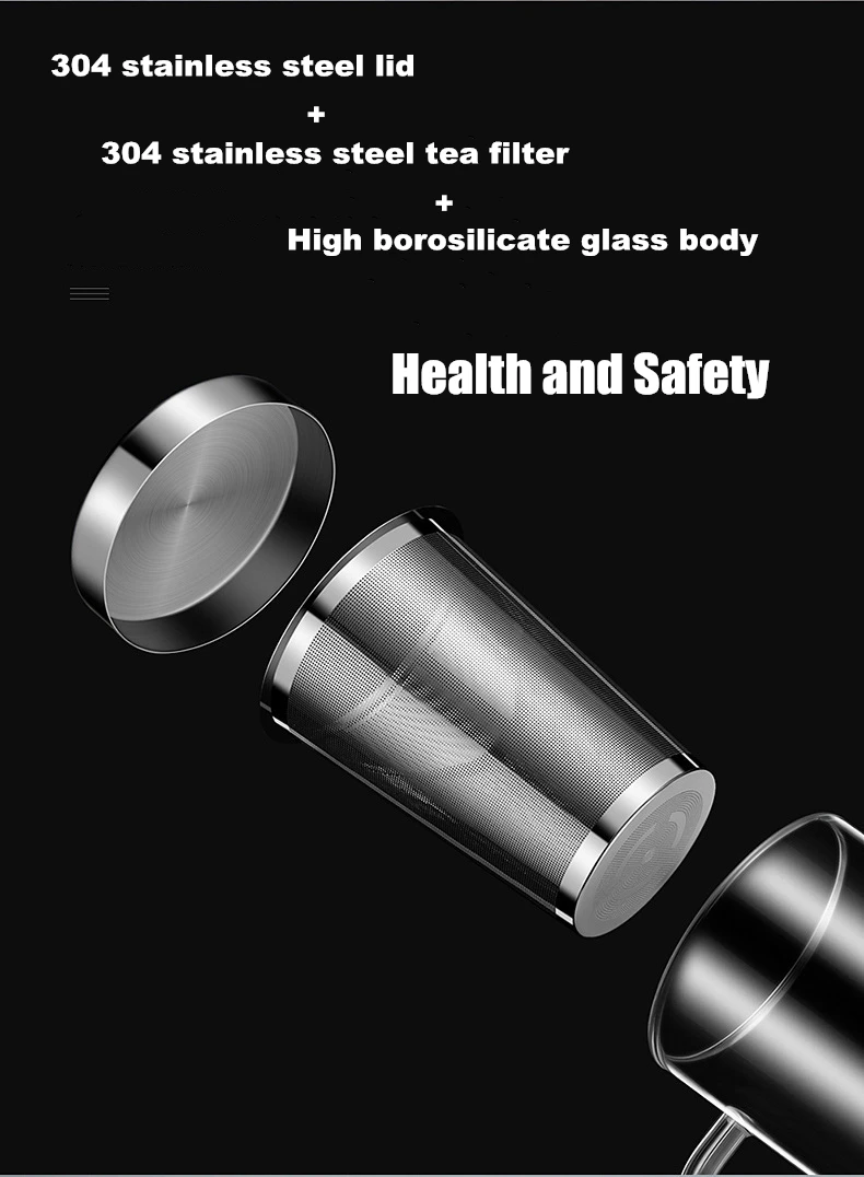 500ml Travel Heat-resistant Glass Tea Infuser Mug With Stainless Steel Lid Coffee Cup Tumbler Kitchen Heat-resistant Large