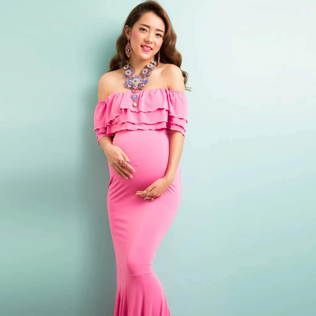 Реквизит для фотосессии для беременных; платье для беременных; платья для фотосессии с открытыми плечами; длинное платье с оборками; платье макси для беременных