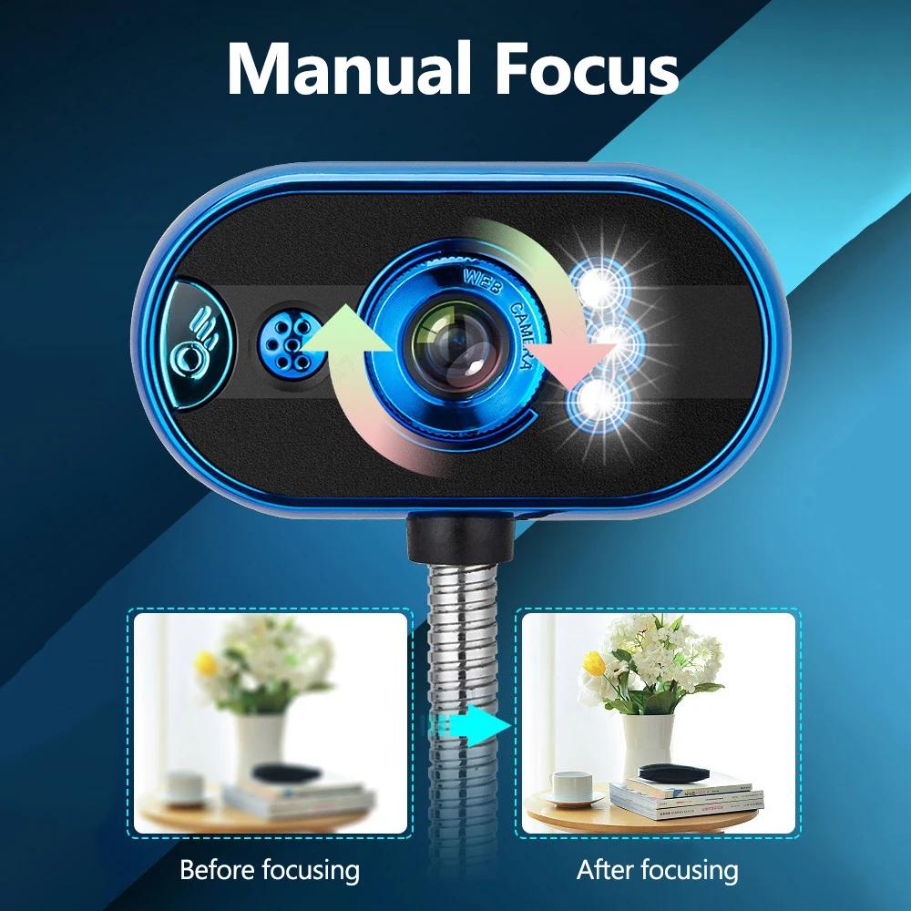 

Video Studio 480P USB Plug and Play Webcam Night Vision Light Filling Web cam with Microphone Compatible with Desktop Computer