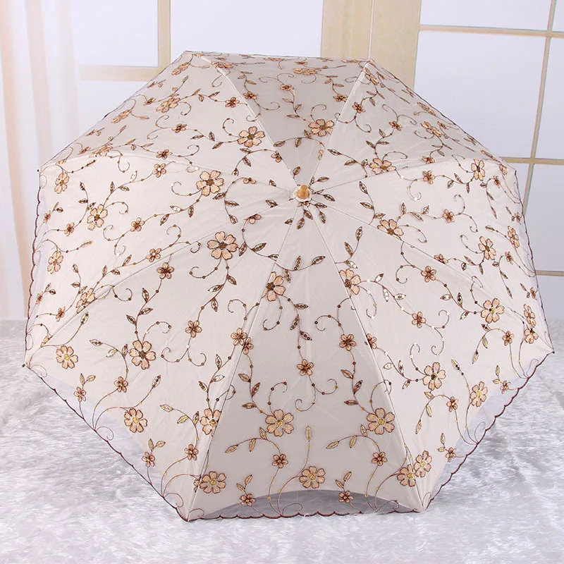 

Luxury Ladies Lace Two Folding Umbrella Rain Women Clear Sun Umbrella Beach UV Flower Double Layer Parasols Gift Ideas UPF50+