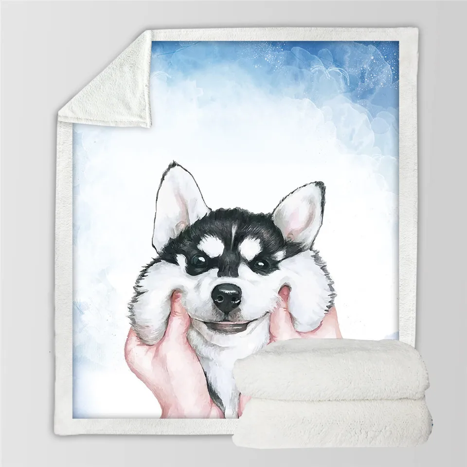 Husky 2 Постельные принадлежности Outlet корги пушистое одеяло акварельные плюшевые постельные принадлежности цветочные собаки пледы одеяло мультфильм дети покрывало животных Cobertor - Цвет: Husky 2