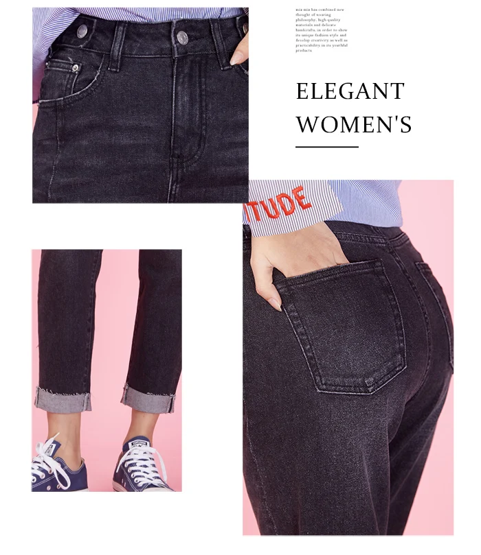 LEIJIJEANS, новинка, большой размер, женские черные шаровары с высокой талией, брюки с манжетами, крутые, крутые, модные, женские джинсы, 9028
