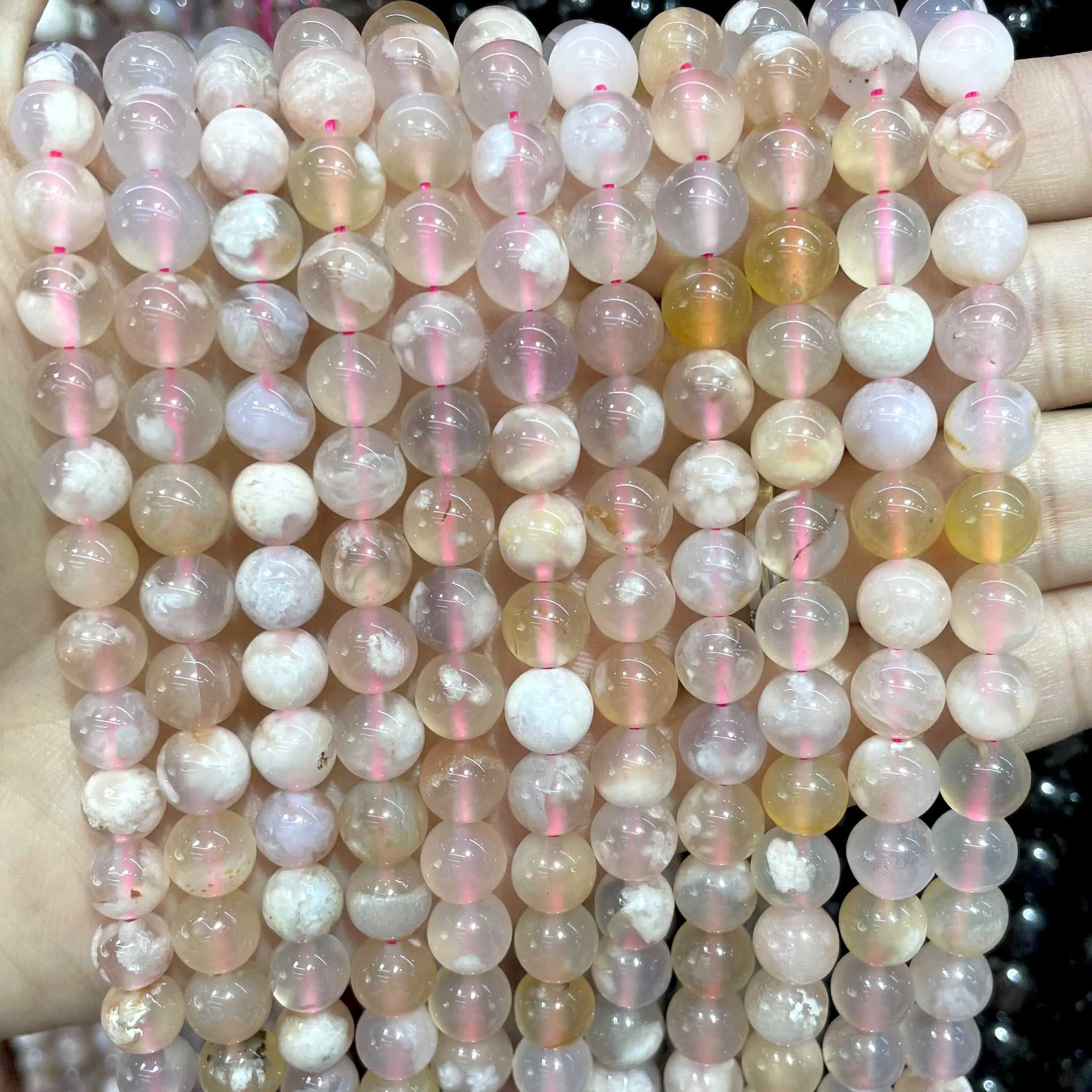 

6 8 10 12mm Natural Stone Pink Cherry Blossom Agates Round Beads For Jewelry Making Charm DIY Bracelet Necklace Material