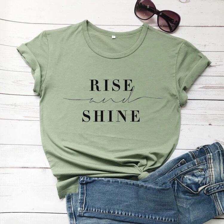 Rise and shine t shirt pure cotton women fashion casual Christian Bible baptism tees 90s young style quote art tops  Женская