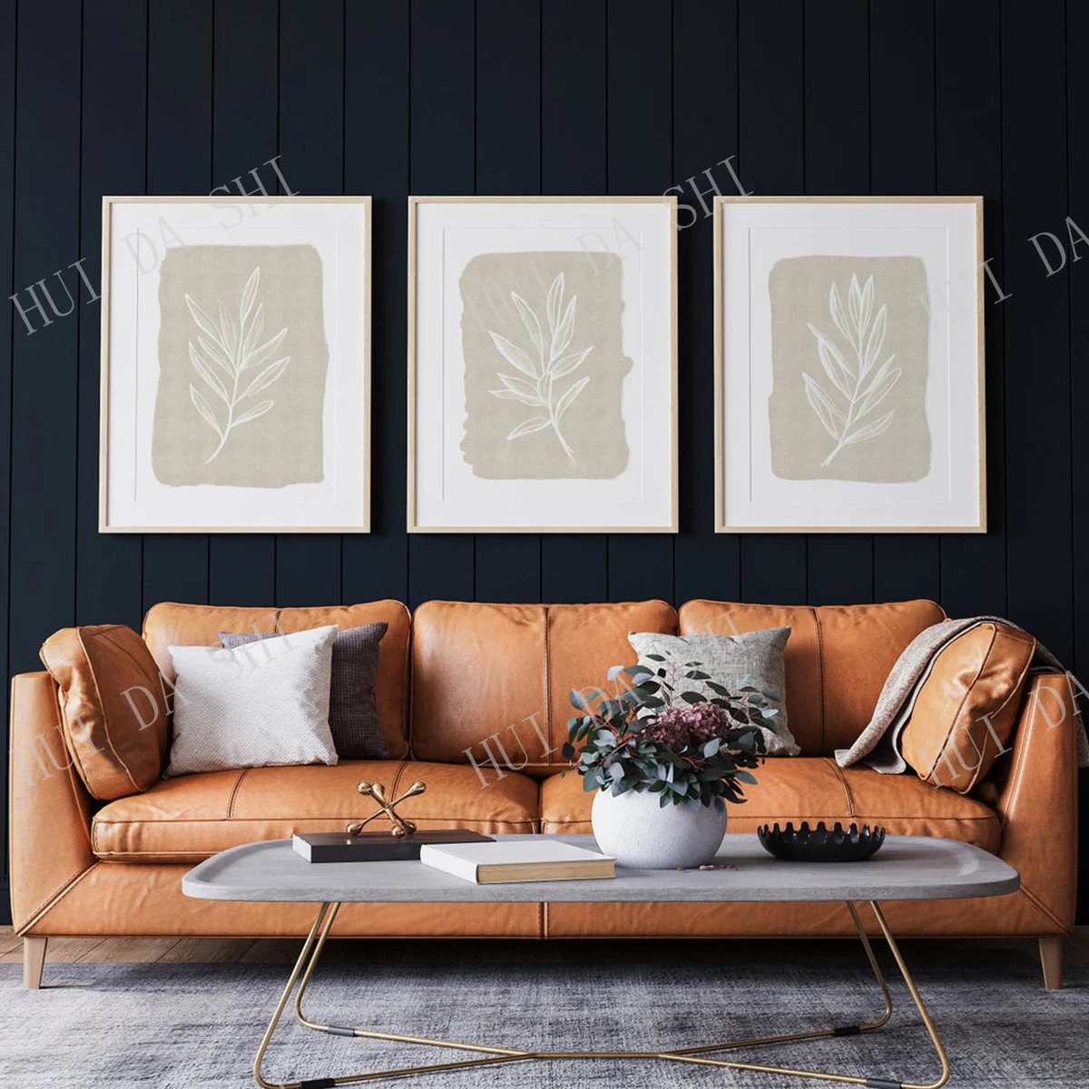 

Set of 3 prints, Gallery wall art, printable wall art, Botanical leaf line drawing, neutral wall decor, modern beige print