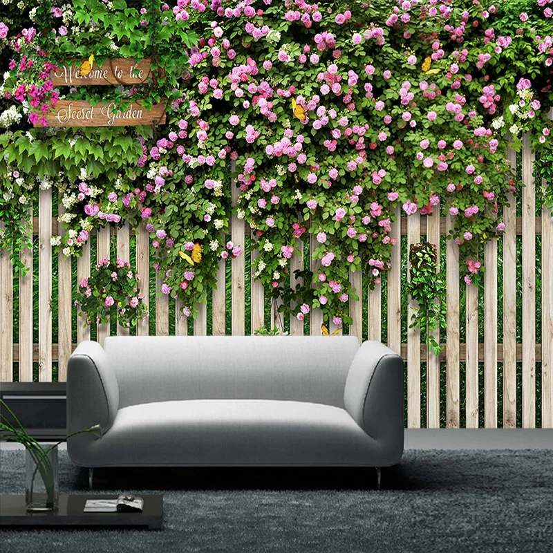 Пользовательские 3D фото обои фрески деревянная доска вьющийся стебель розы с