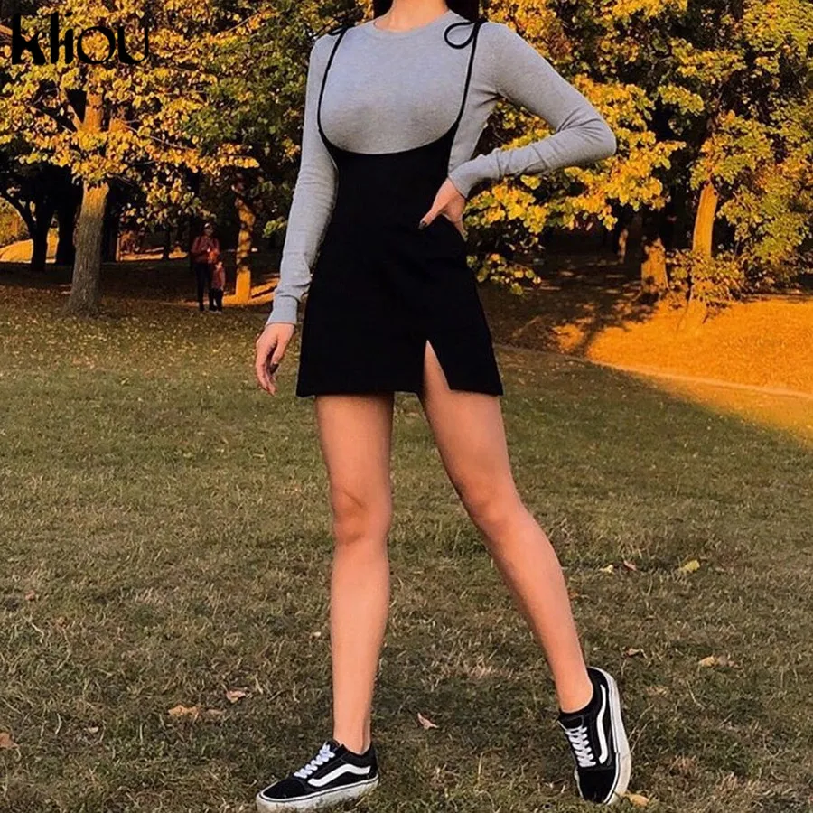 Kliou/осенний модный тонкий комплект из двух предметов Женская Повседневная серая