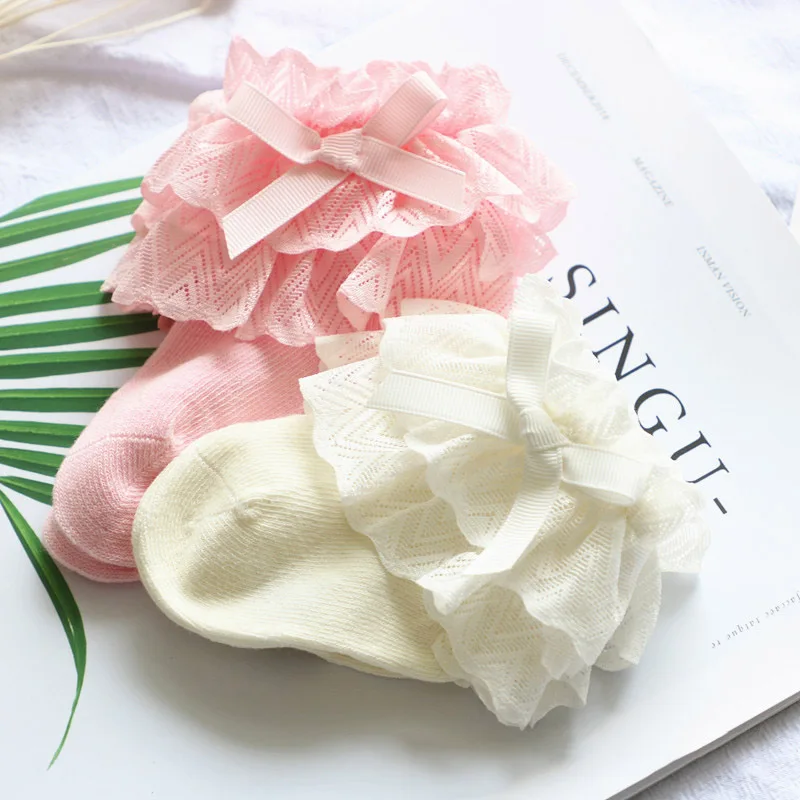 

Новые детские носки на весну и осень, милые кружевные носки для новорожденных девочек с цветочным принтом, хлопковые носки для принцесс, нос...