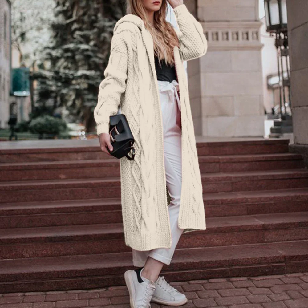 

Plus Size 5XL Cardigan Sweater Coat Women 2020 Winter Thick Warm Hooded Sweaters Striped Wool Twist Knit Long Cardigans Coats