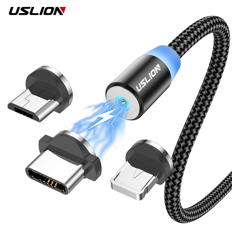 

USLION LED Magnetic USB Cable Fast Charging Type C Cable Magnet Charger Data Charge Micro USB Cable Mobile Phone Cable USB Cord