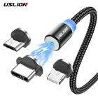 USLION светодиодный магнитный кабель USB быстрой зарядки Тип C кабель магнит Зарядное устройство для зарядки и передачи данных Micro USB кабель Мобильный телефон USB кабель для передачи данных Шнур