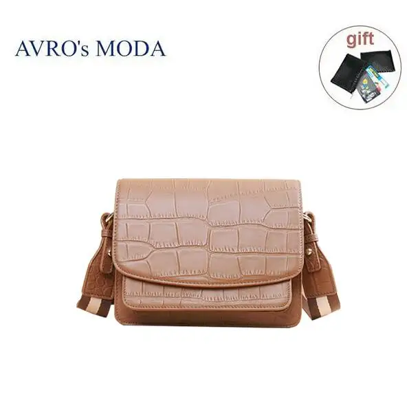 brown Бренд AVRO MODA, роскошные сумки из натуральной кожи с крокодиловым узором, женские сумки через плечо, женские дизайнерские ретро сумки-мессенджеры с клапаном - Цвет: brown