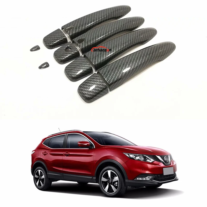 

For Qashqai J11 2016-2019 Auto Carbon Fiber Door Handle Cover Plastic Scuff Scuff Plate Protector Car Accessories Styling 4pcs