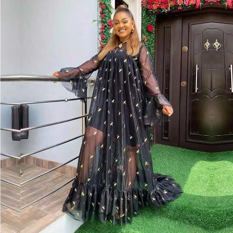 

Женское длинное Сетчатое платье макси, черное прозрачное платье свободного размера в пол, пикантное элегантное вечервечерние праздничное ...