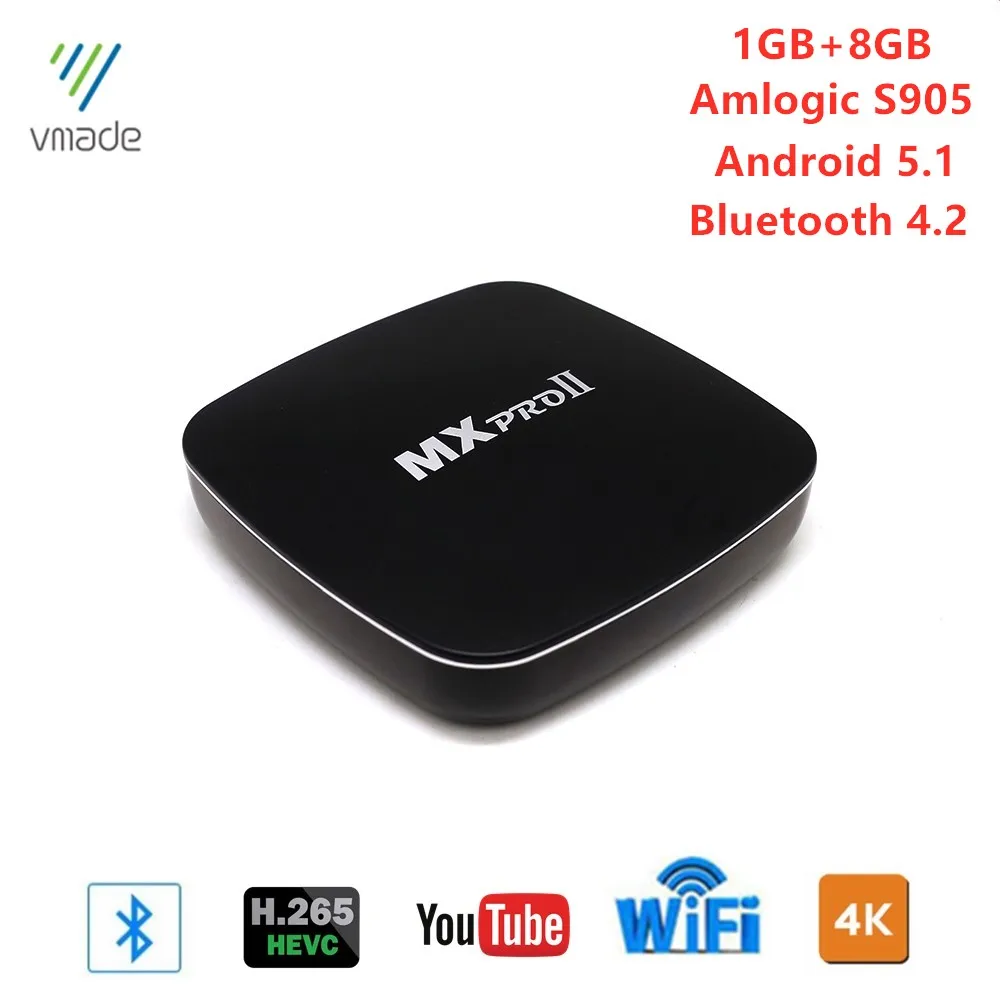 Bluetooth 4,2 4K 1GB 8GB Android 5.1.1 OS HD tv BOX Поддержка H.265, H.264 Amlogic S905 четырехъядерный Mxpro медиаплеер